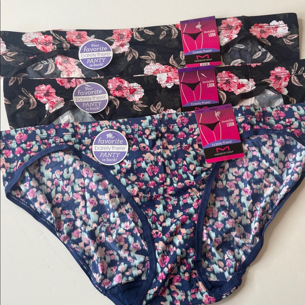 Maidenform Assortment of Bikini Pantie 3 Pairs. Size XXL / 9